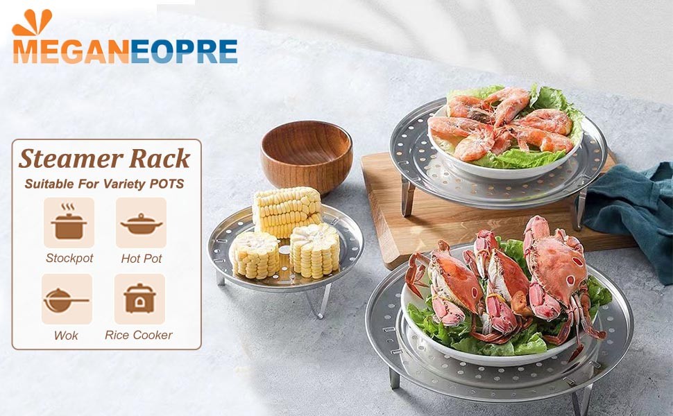 Round Steamer Rack 1pcs with Silicone Liners, Stainless Steel Food Steamer