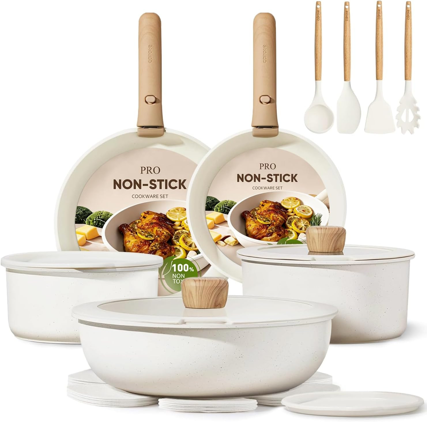 19Pcs Pots and Pans Non Stick, Cookware Sets Detachable Handle, Induction Kitche