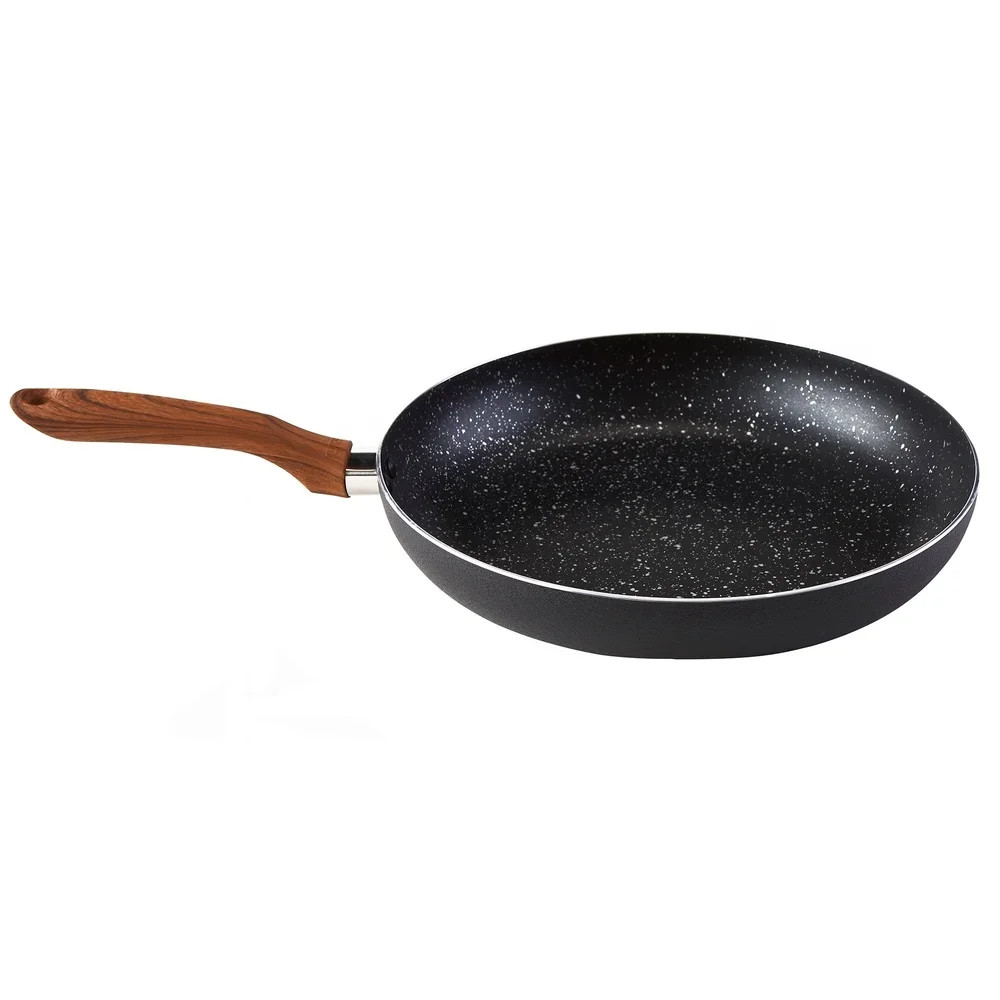 Nonstick Aluminum Speckled Fry Pan Wood Look Handle Kitchen Cookware Easy Clean