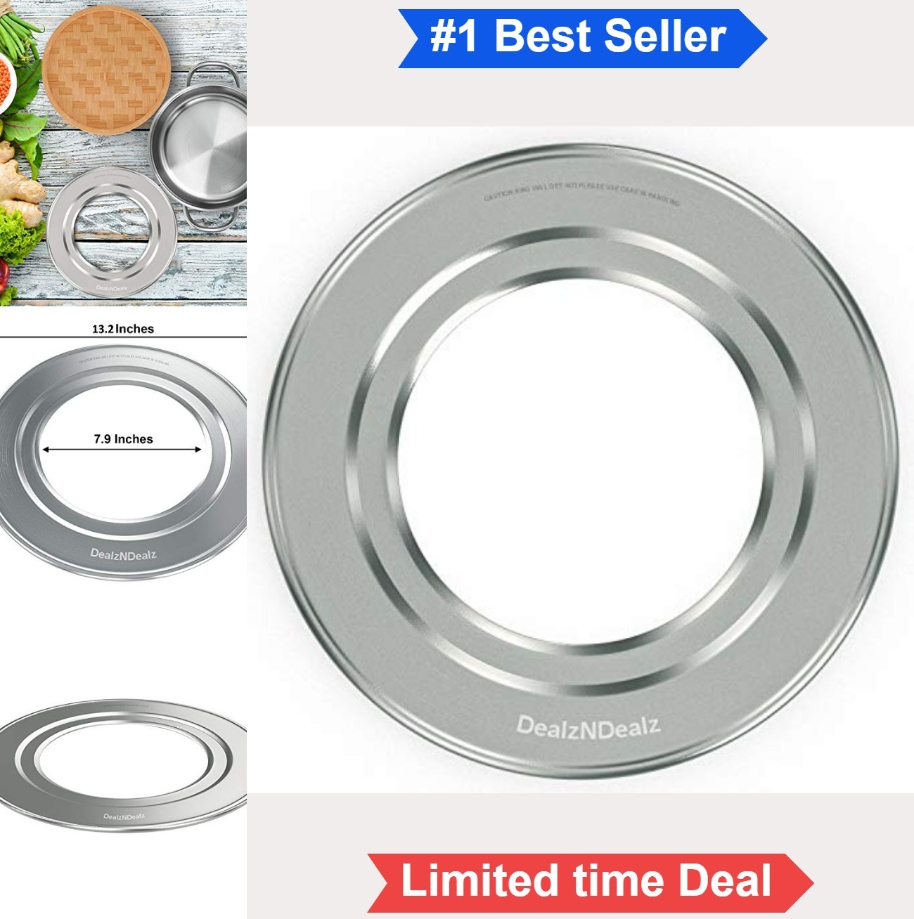 Stainless Steel Steamer Ring Adapter 8 to 13 Inch Fits Bamboo Basket Dumplings