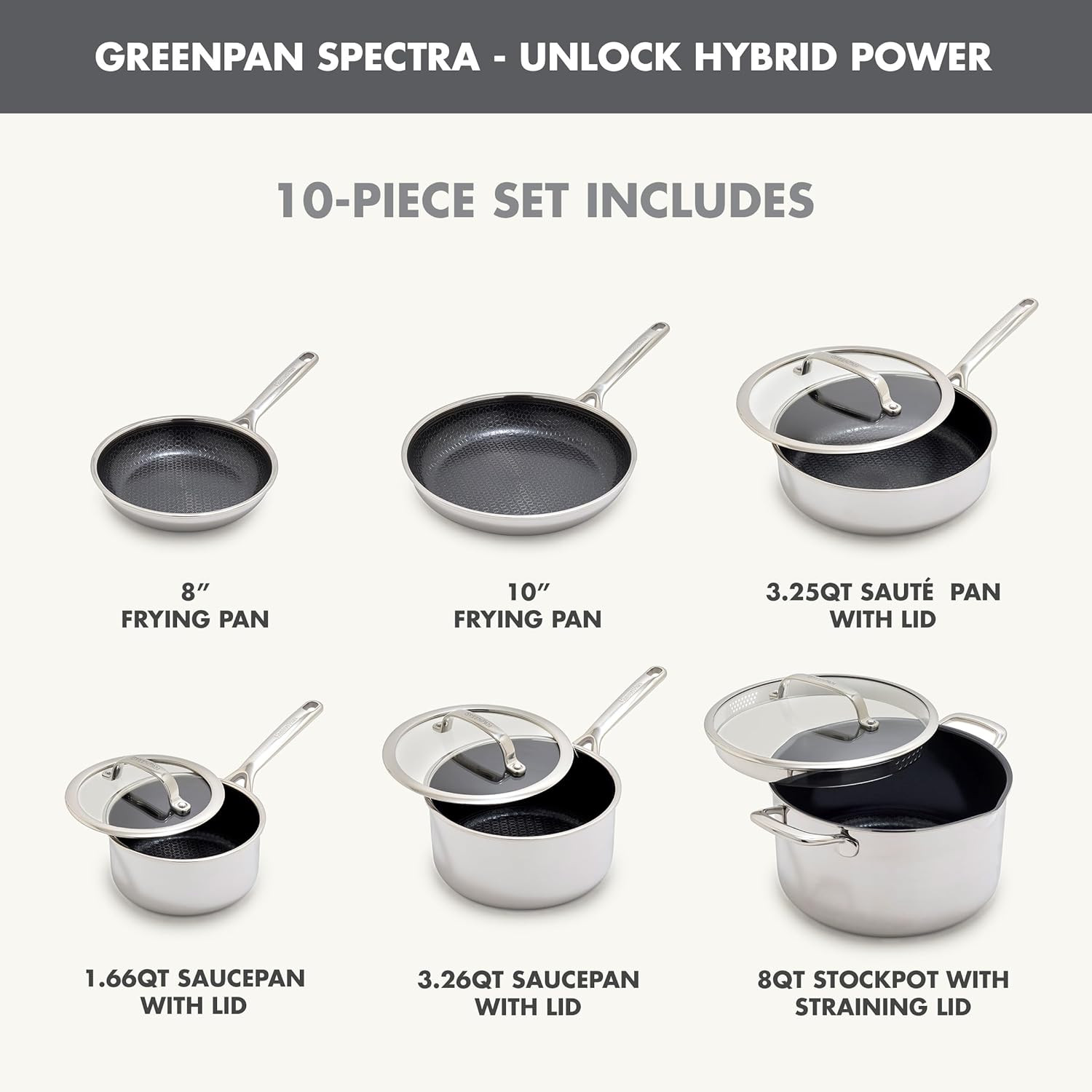 Spectra 10-Piece Cookware Set, Induction-Ready, Nonstick & Oven Safe