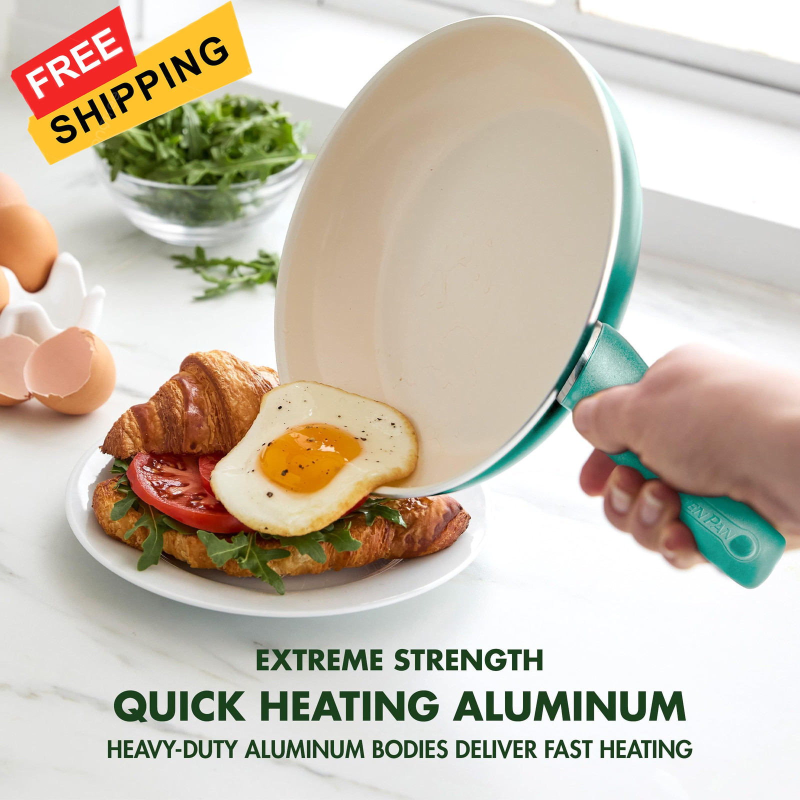 GreenPan Rio Healthy Ceramic Nonstick 8″ Frypan and Spatula Set, Turquoise