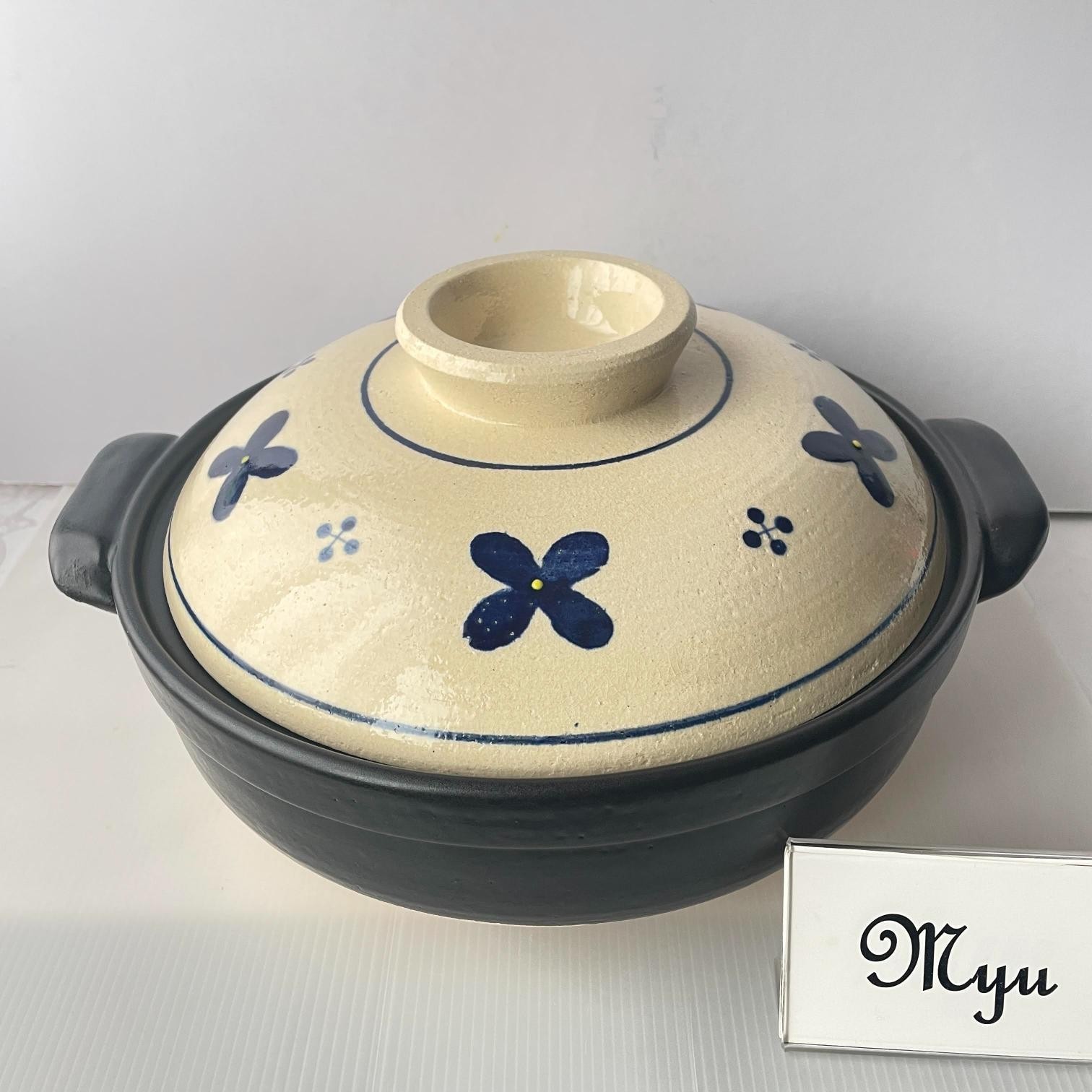 Japanese DONABE Earthen Pot HANA-HANA Banko ware 850ml, 6-go 1 ppl Hand-painted