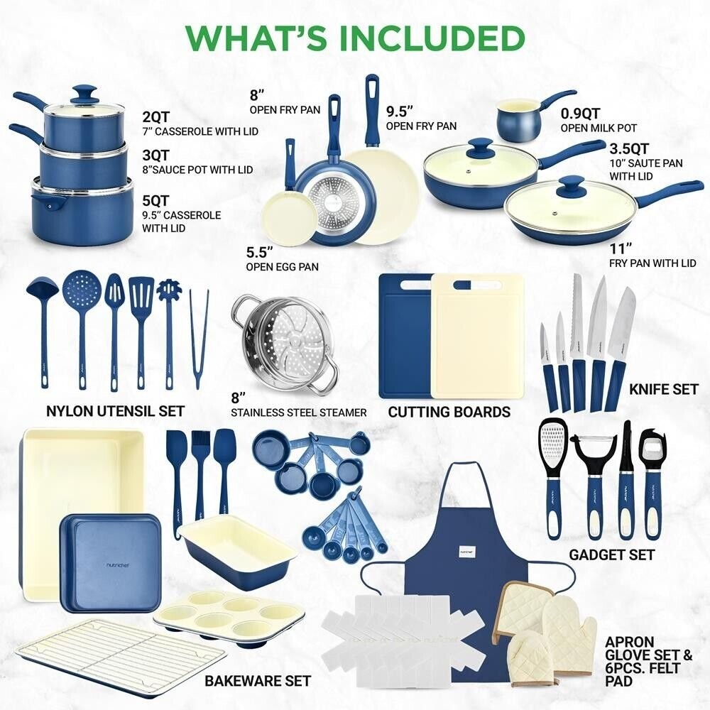 NutriChef 54 Pcs. Home Kitchen Cookware, Kitchen Tools, and Bakeware Set