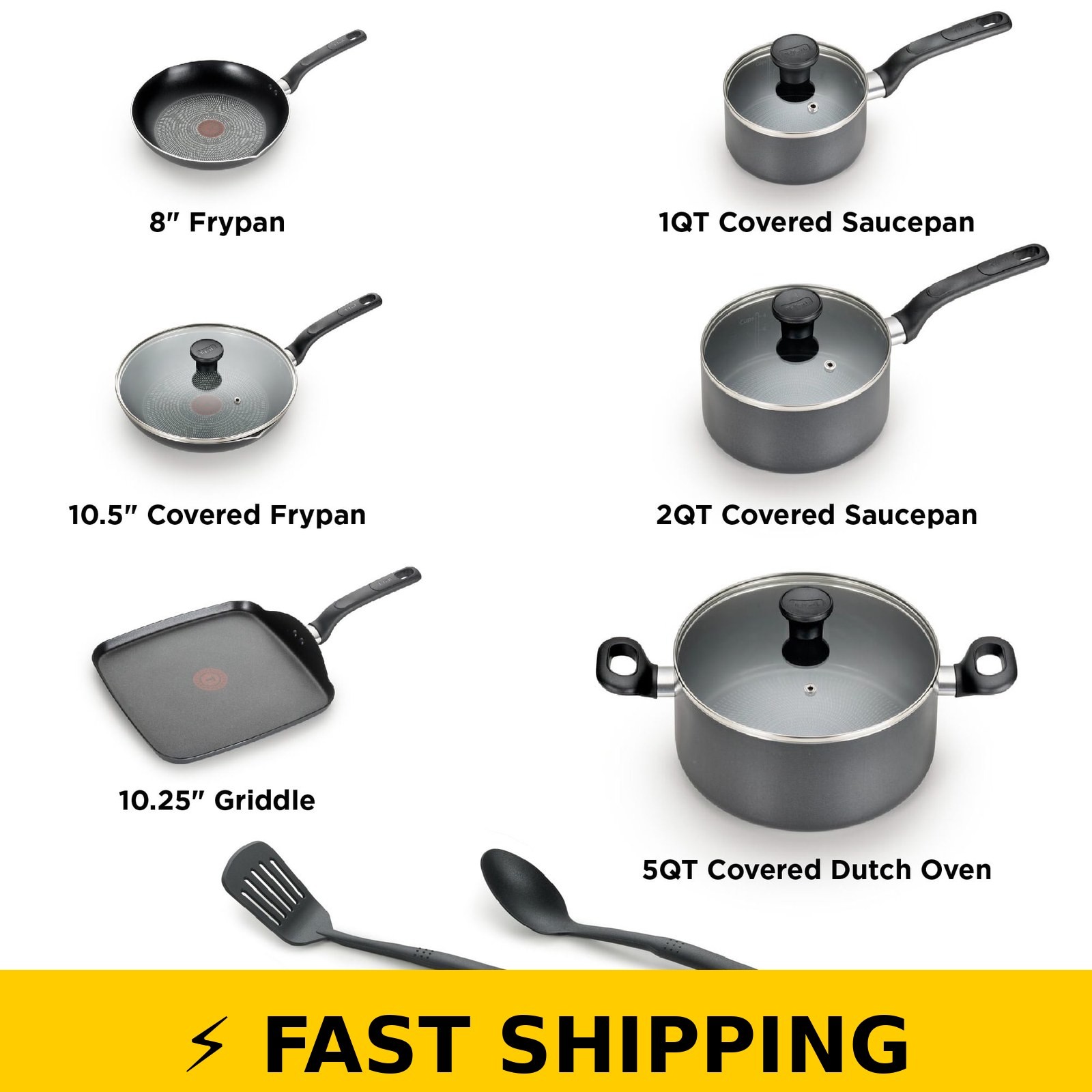 T-fal Easy Care Nonstick Cookware Set, 12 Pieces, Grey