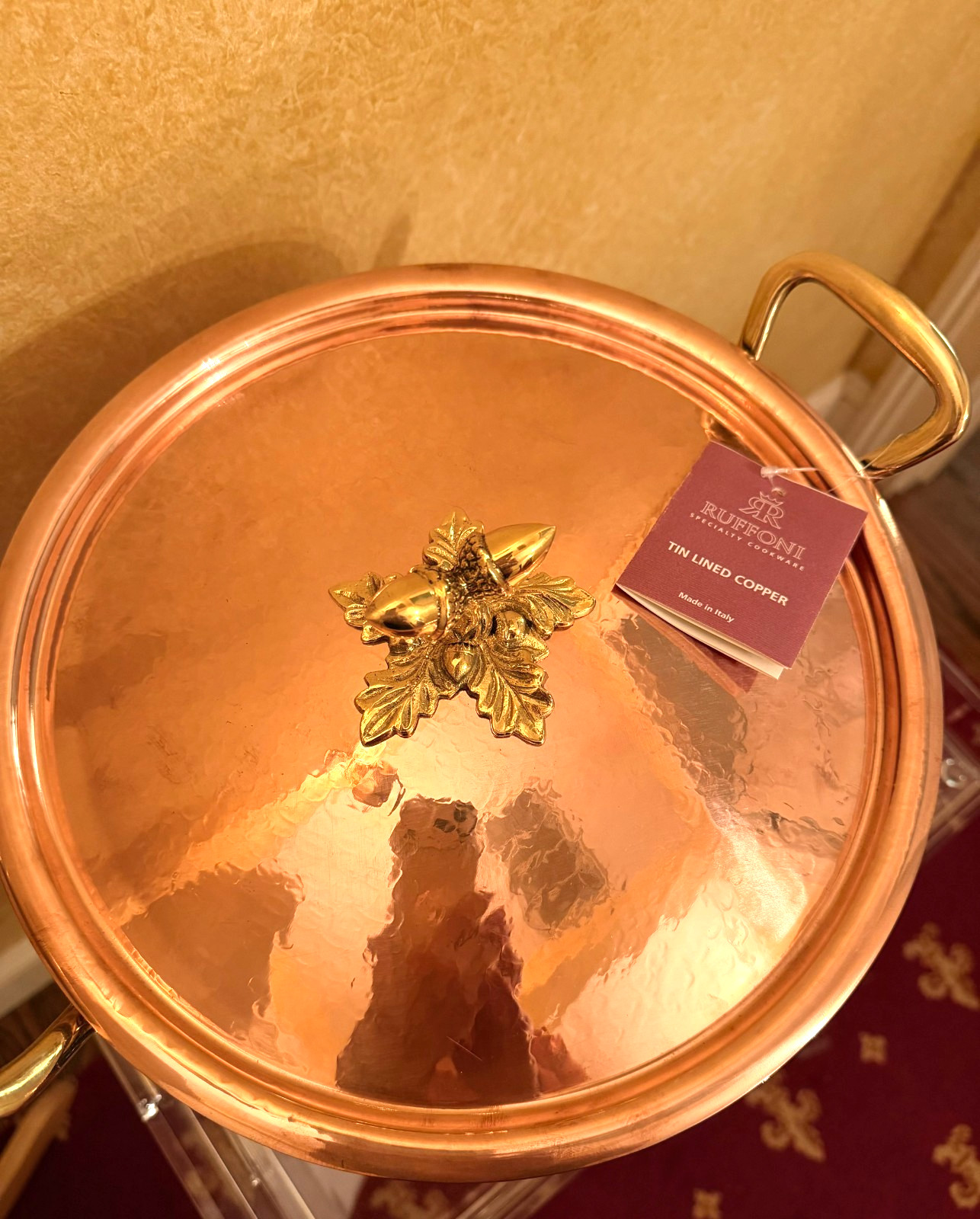 NEW Ruffoni Historia Hammered Copper 14 QT / 28 cm Stockpot Tin Acorn Knob Lid