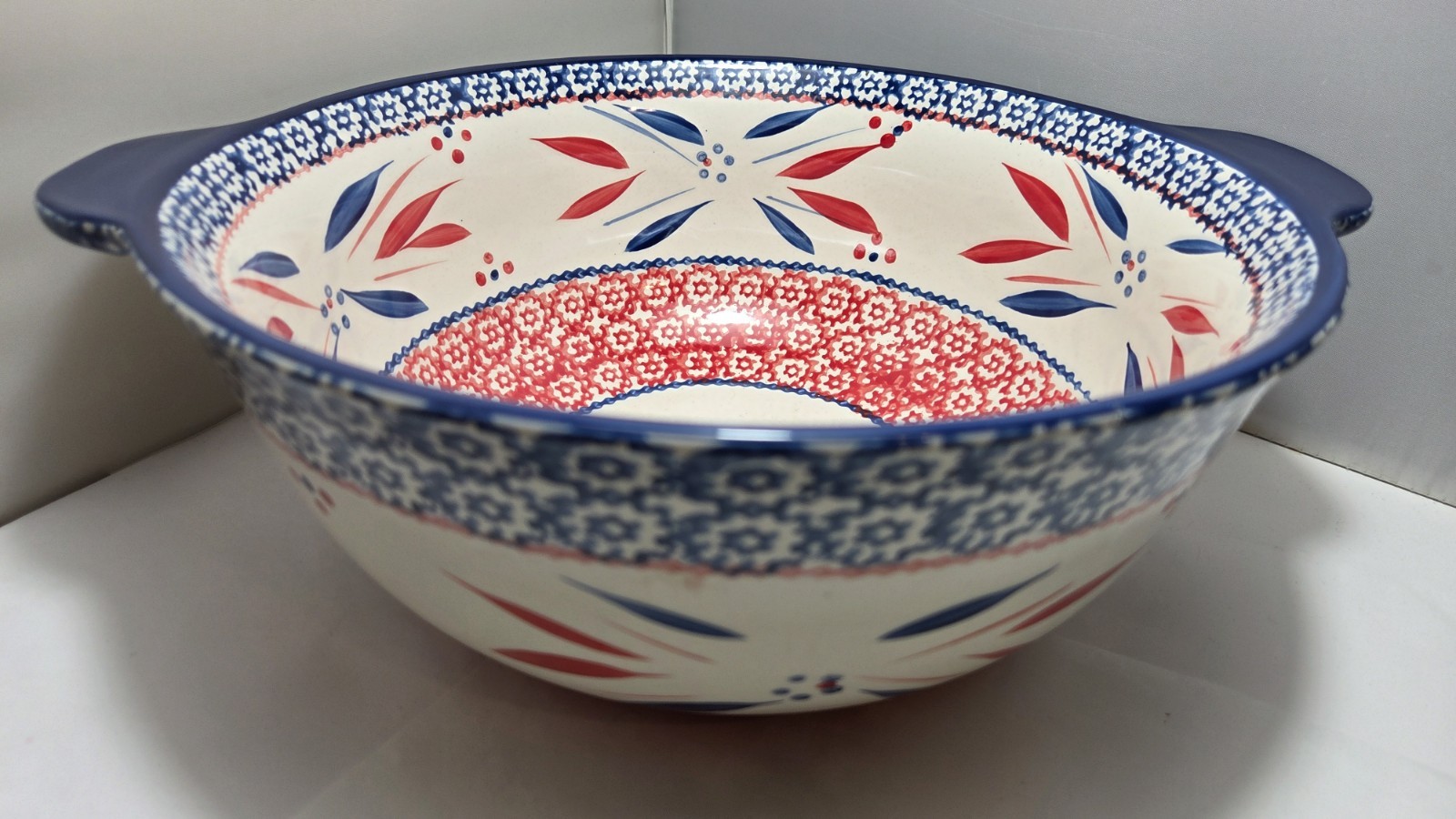 Temptations Tara Old World Red White Blue 4QT MIXING BOWL Firework Fetti 10¾”x4½