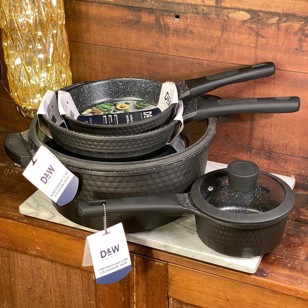Deane & White D&W 6pc Nonstick Cookware Black Casserole Pot Pan w/ Lid Set ~ New