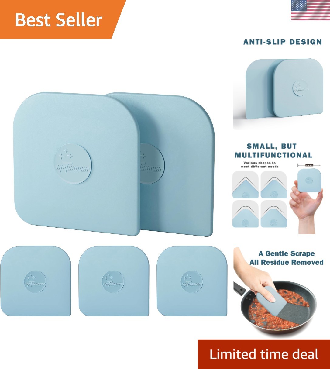 Eco-Friendly Aqua Pan Scrapers – 5 Pcs Heat Resistant for Kitchen Cleaning