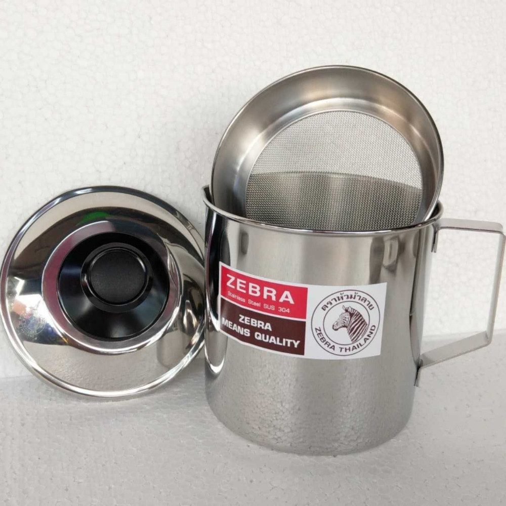 Zebra Thai Stainless Steel Oil Filter Pot With Spout Kitchen Tool 1 Liter