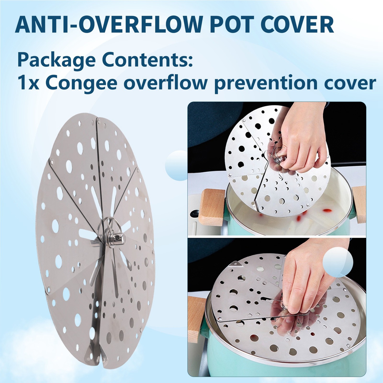 Stainless Adjustable Drop Lid Simmering Food Pot Cover -Overflow Cover4804