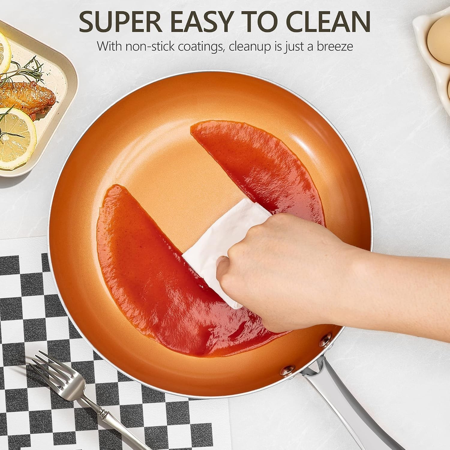 Elegant 8 Inch Nonstick Frying Pan with Lid – Ceramic & Titanium Coating