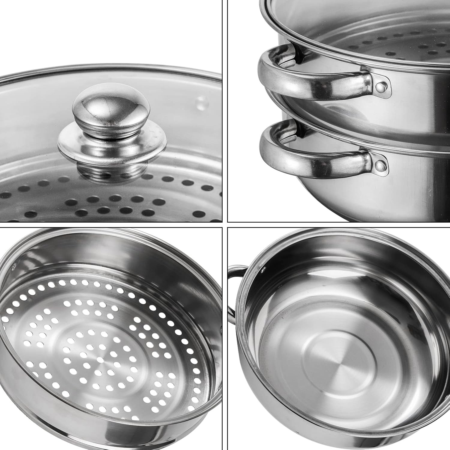 Steamer Pot With Lid 2 Tier, Multipurpose Stainless Steel Steaming Pot