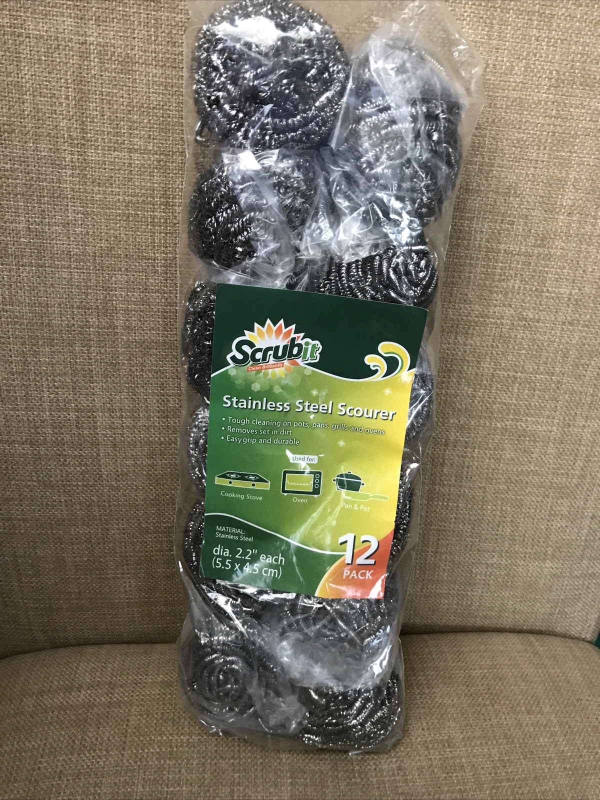 12 Pack Stainless Steel Scourers “ Steel Wool Scrubber Pads NEW In Package