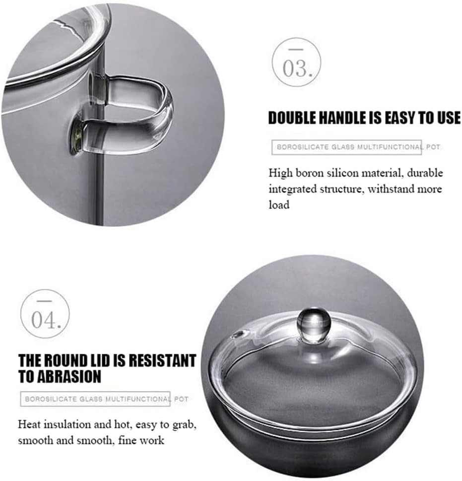 Glass Saucepan with Cover 1.9L/64OZ Heat-resistant Glass Cooking Pots Glass