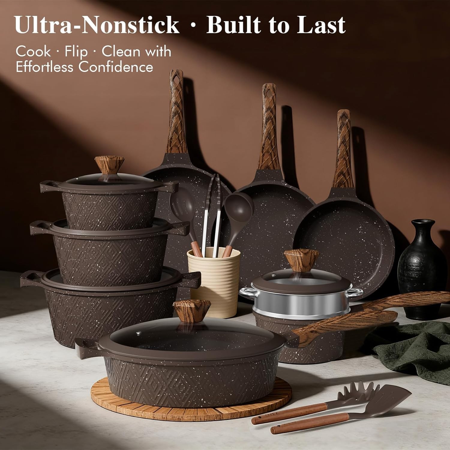 26-Piece Nonstick Cookware Set: Durable Die-Cast Aluminum & Effortless Cleanup