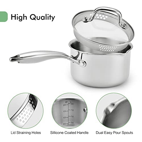 3.5 Quart Stainless Steel Pot Saucepan with Glass Strainer Lid, 3.5 QT saucepan