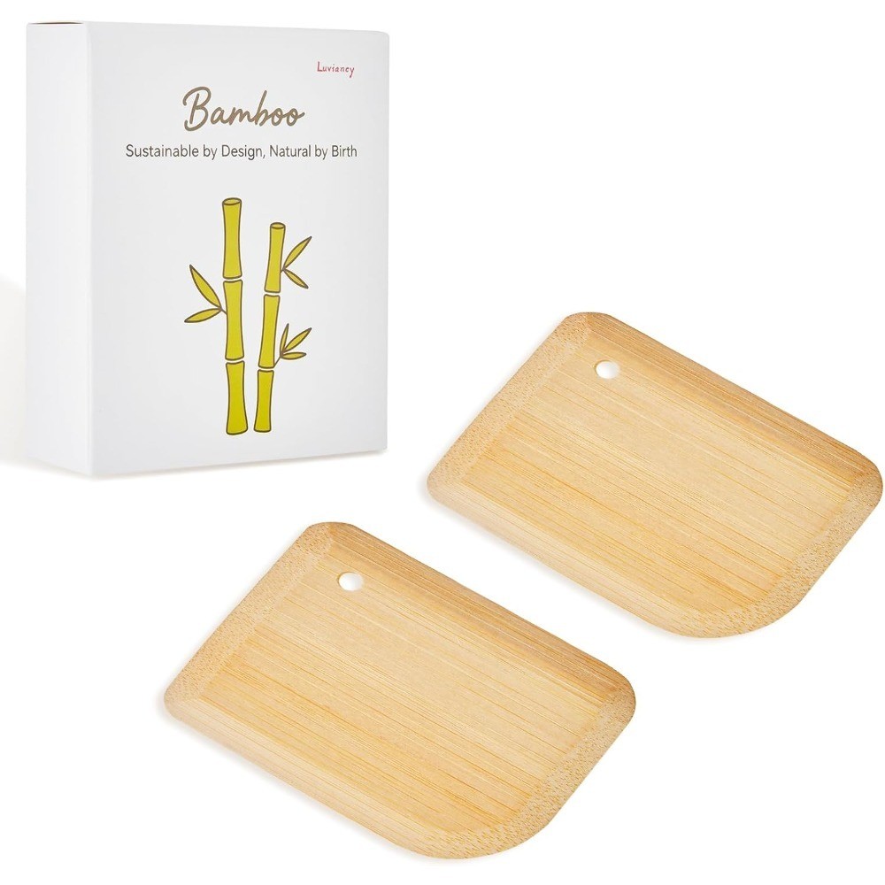 Bamboo Pan Scraper and Pot Scraper Set for Cleaning Cast Iron Cookware Dishes
