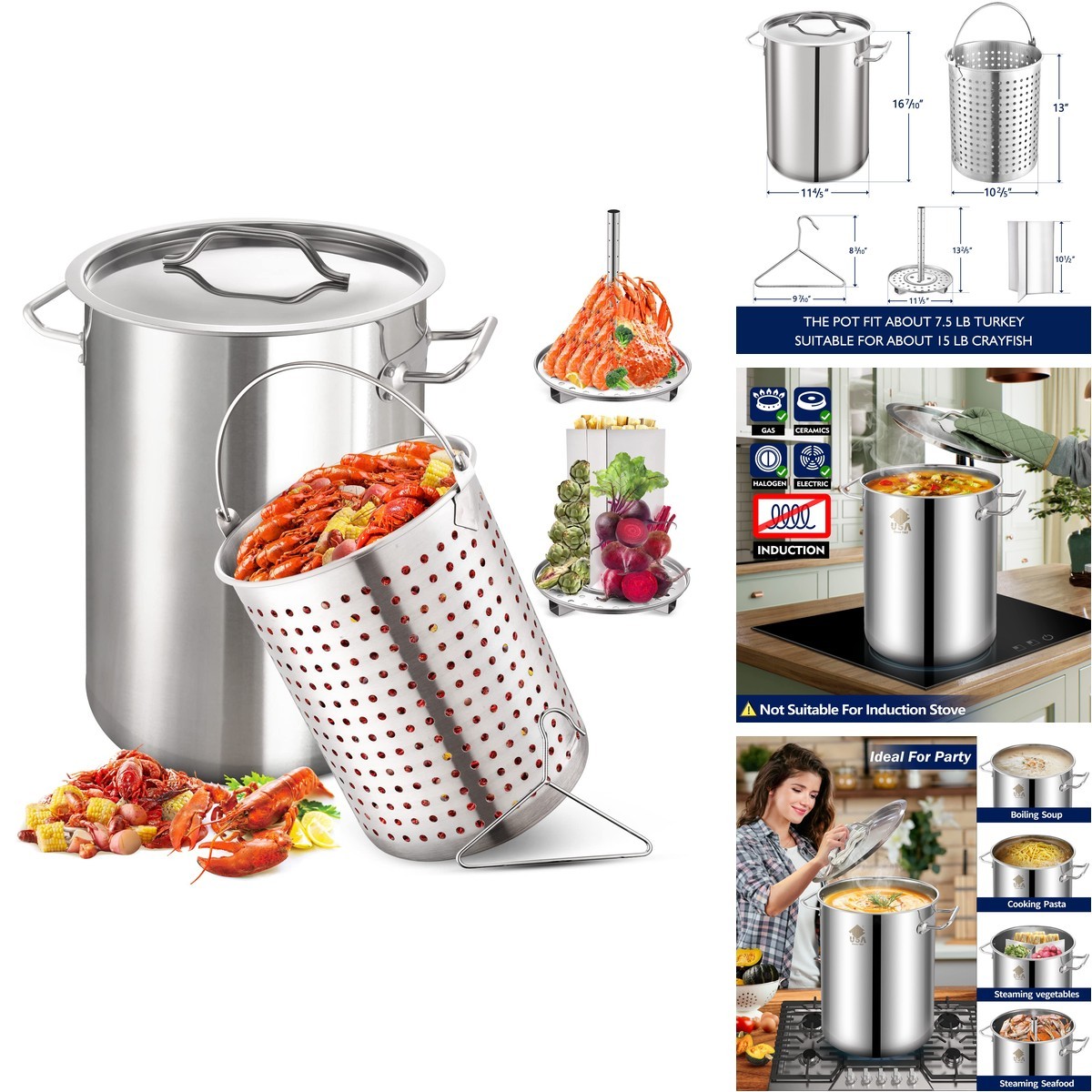 Arc Advanced Royal Champion Arc 32Qt Stainless Steel Stock Pot 6-Piece For