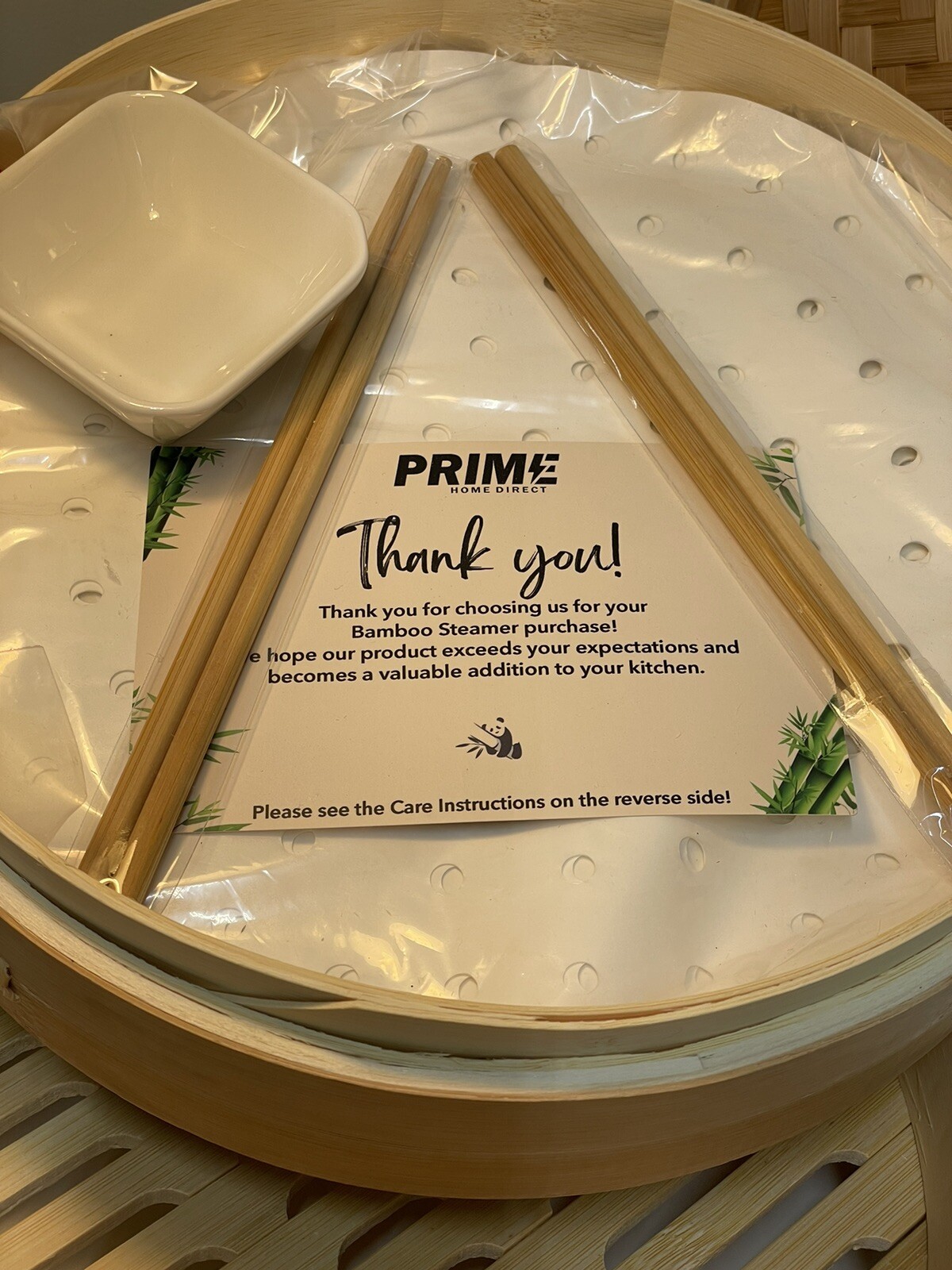 NEW 11 3/4″ Bamboo Steamer, with Chopsticks, 50 Steamer Liners, and Ceramic Dish