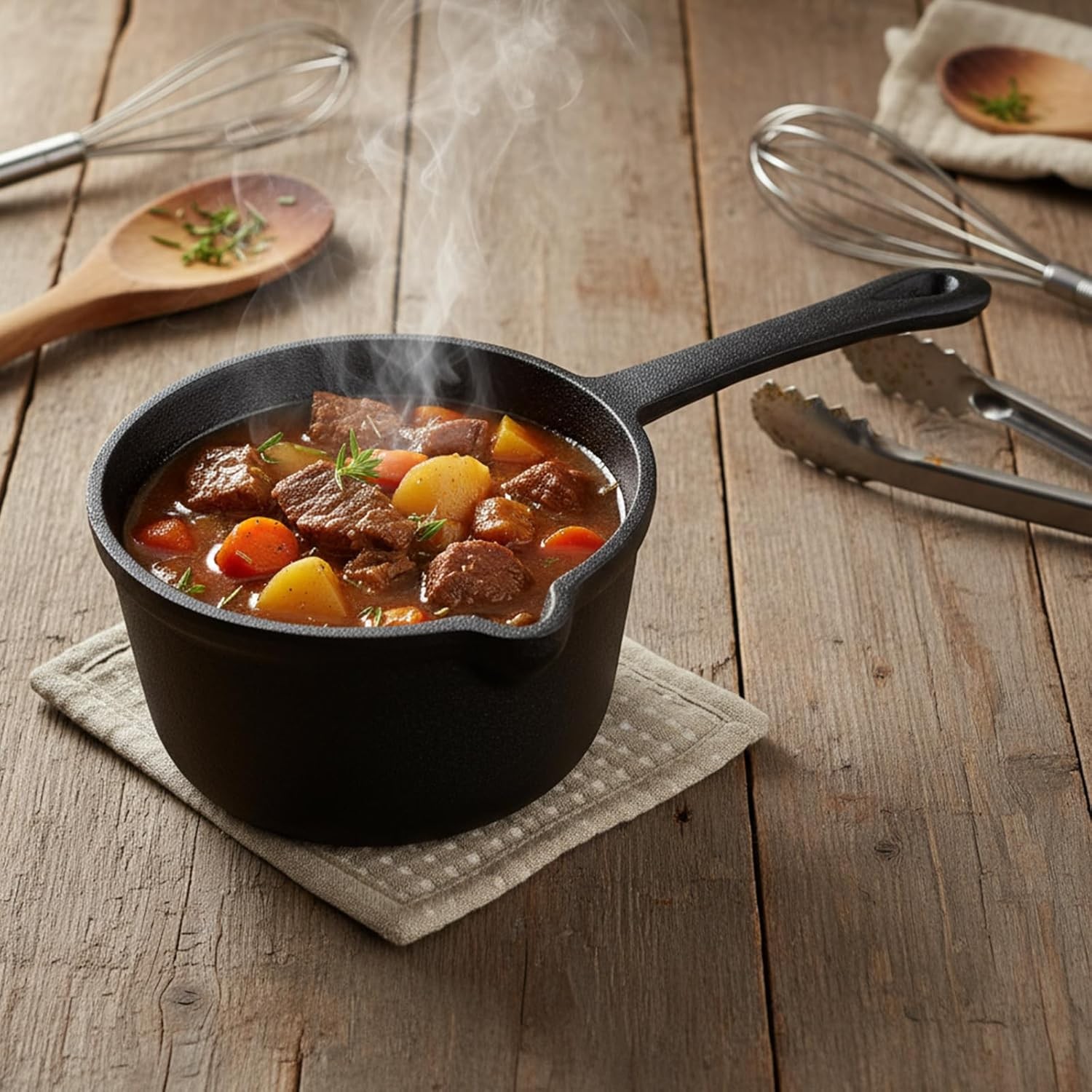 2 Pcs Cast Iron Sauce Pan 1.2 Quart Basting Pot with Handle Small Pre-seasoned