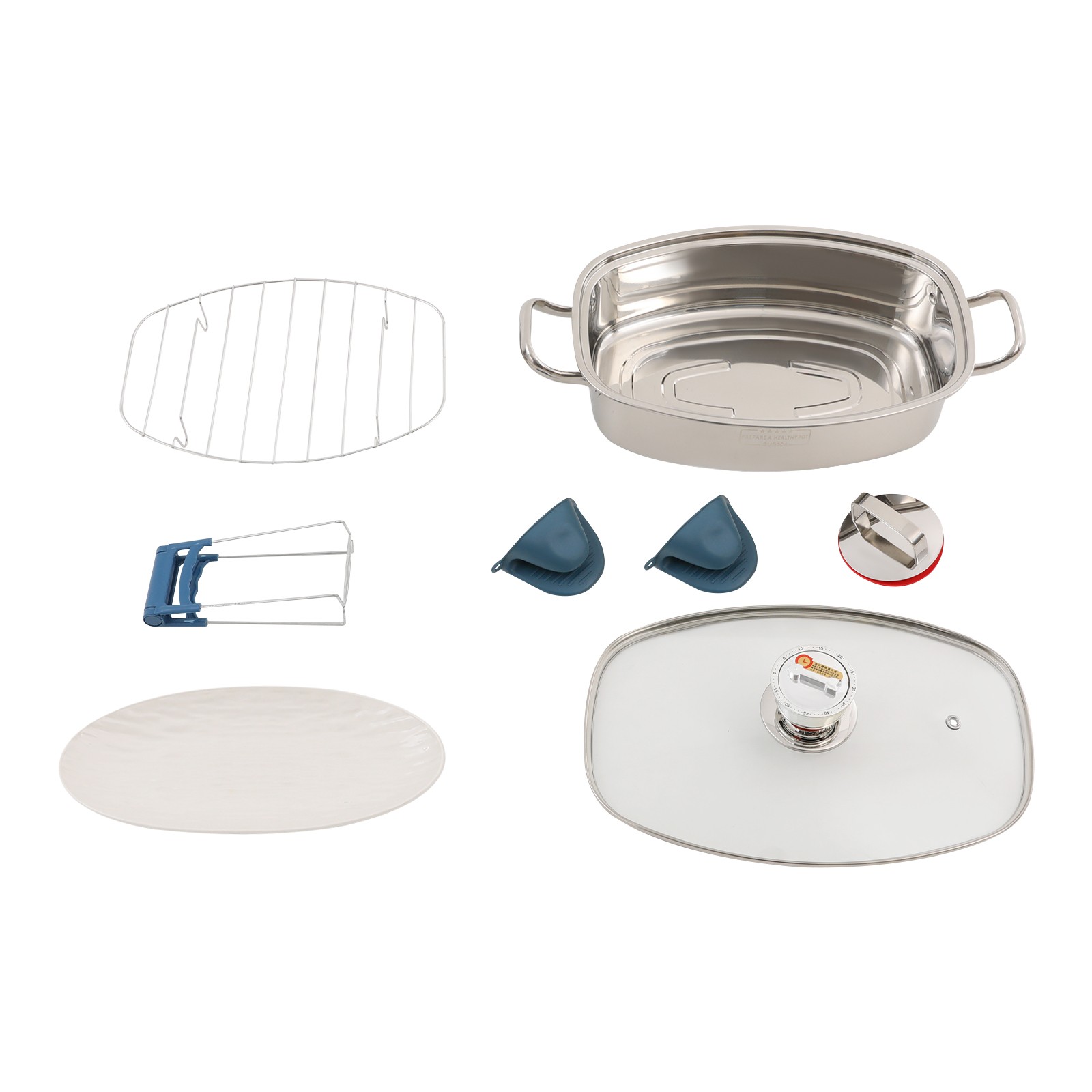47cm Steamer for Cooking, 6L Stainless Steel Steamer Pot W/ Timer Gloves