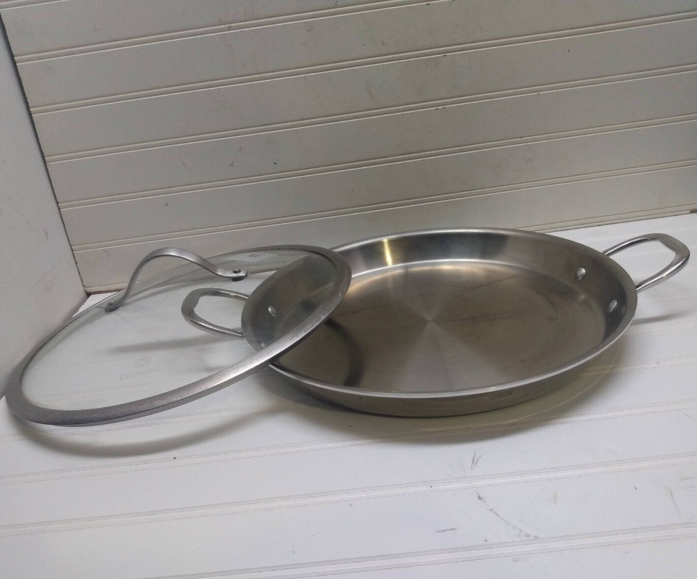 Calphalon 12″ Skillet Commercial Aluminum Core Tri-Ply Stainless Griddle & Lid