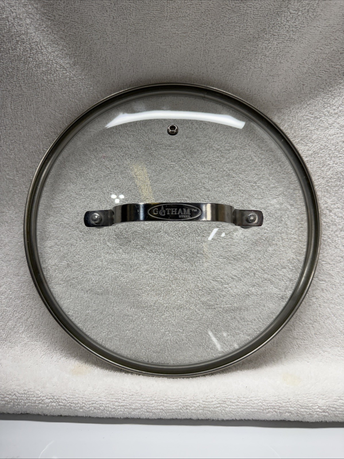 Gotham Cookware Round Lid Glass Stainless Steel Rim & Handle 9 3/8” ID 9 7/8” OD