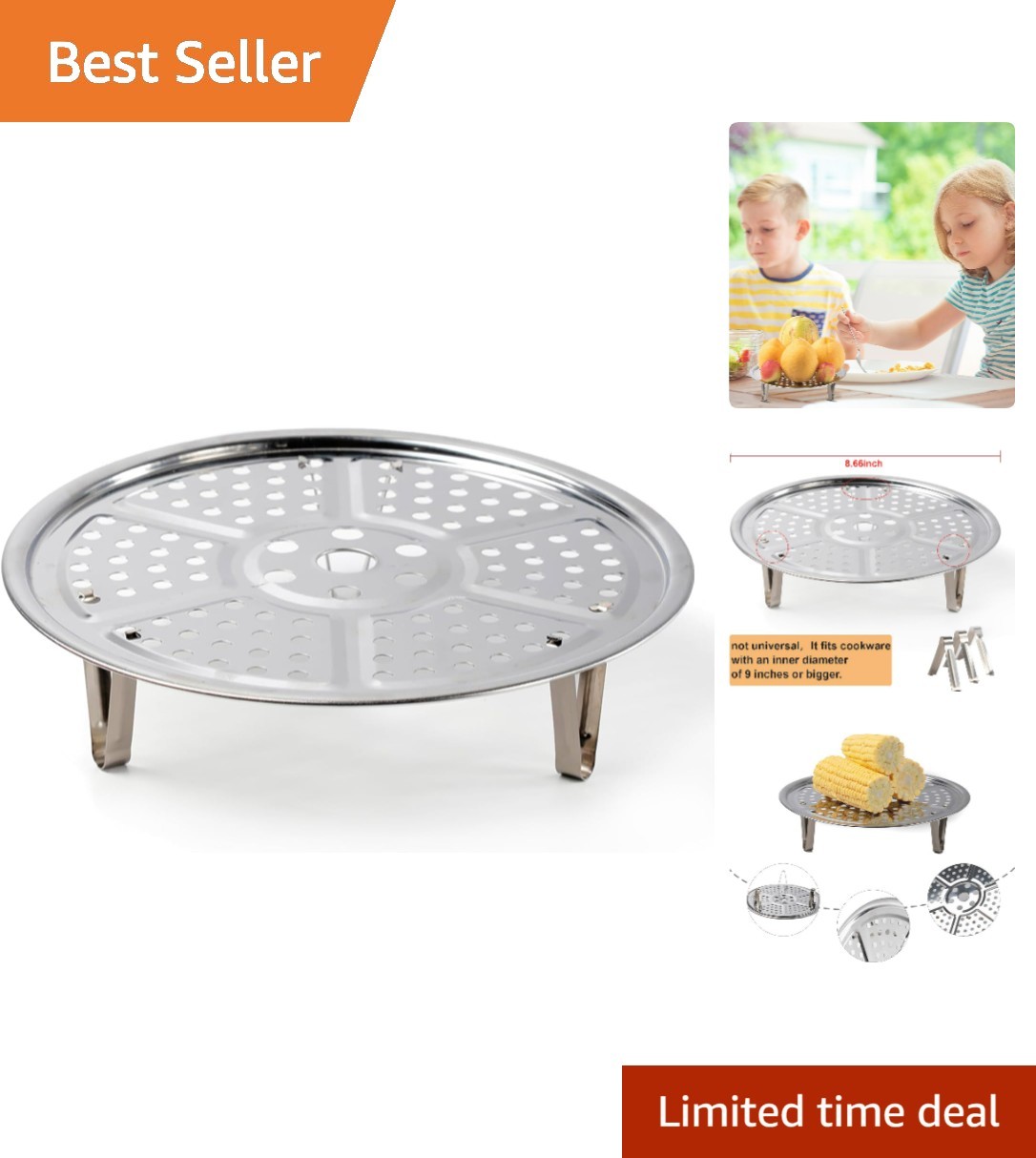 Steamer Rack, Stainless Steel Steamers Rack with Removable Stand, 8.7 Inches…