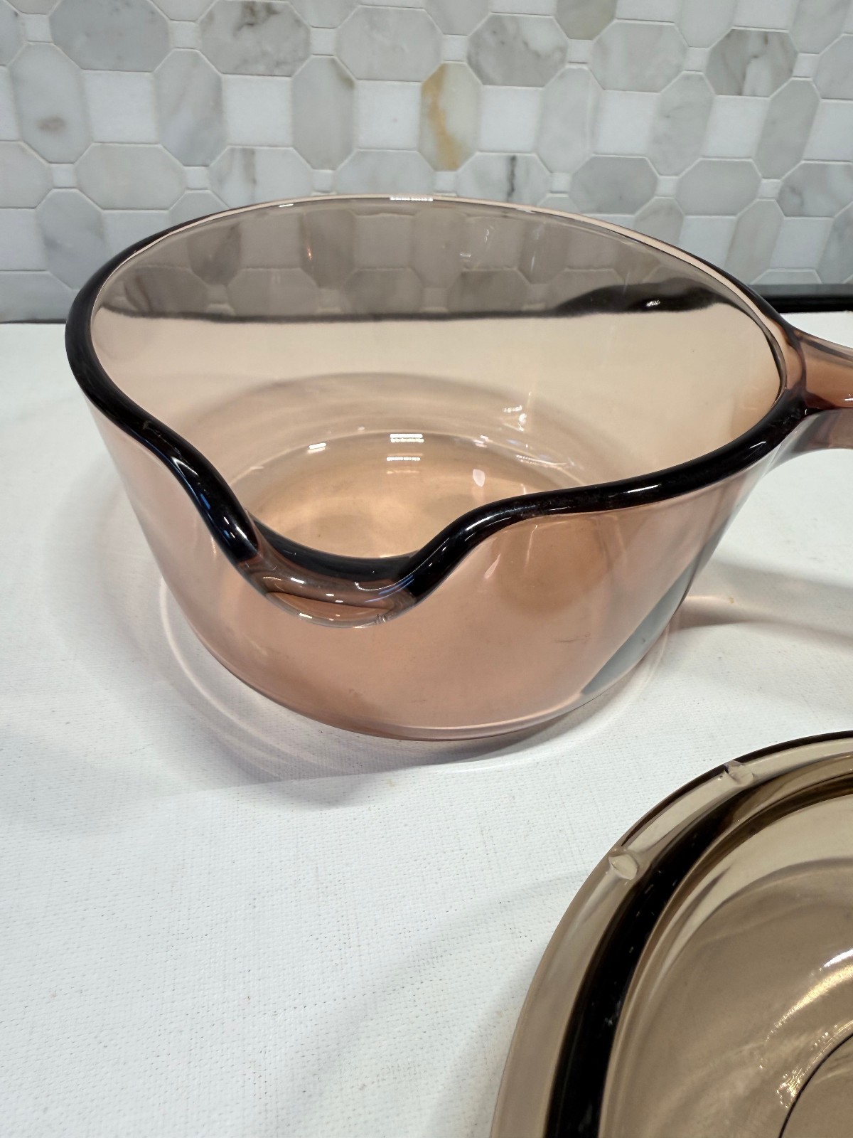 Corning Vision Ware Amber Glass 1L Liter Sauce Pan with Spout and Lid