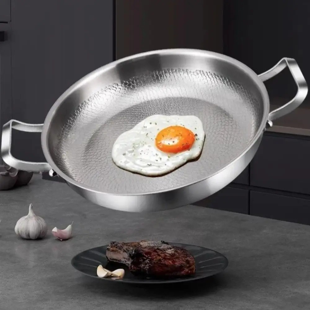 3 Ply Titanium Clad Stainless Steel Frying Pan Non Toxic Non Stick Hammered