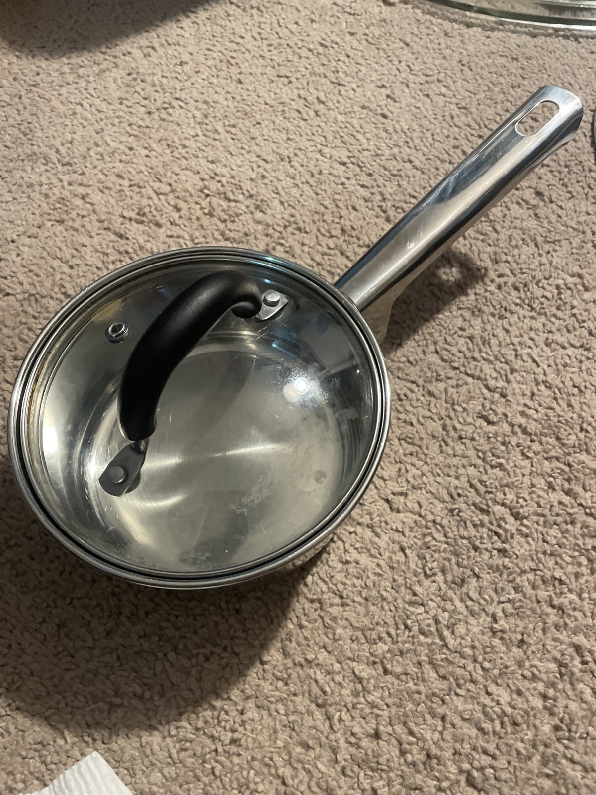 Stainless Steel 1 Qt pot glass & steel lid sauce pot cookware steam vent