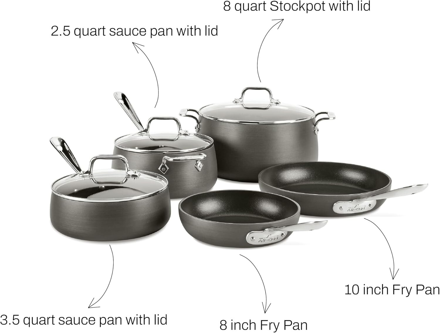 New All-Clad HA1 Hard Anodized Nonstick 10 PC Set & B1 13×16 Roaster+Accessories
