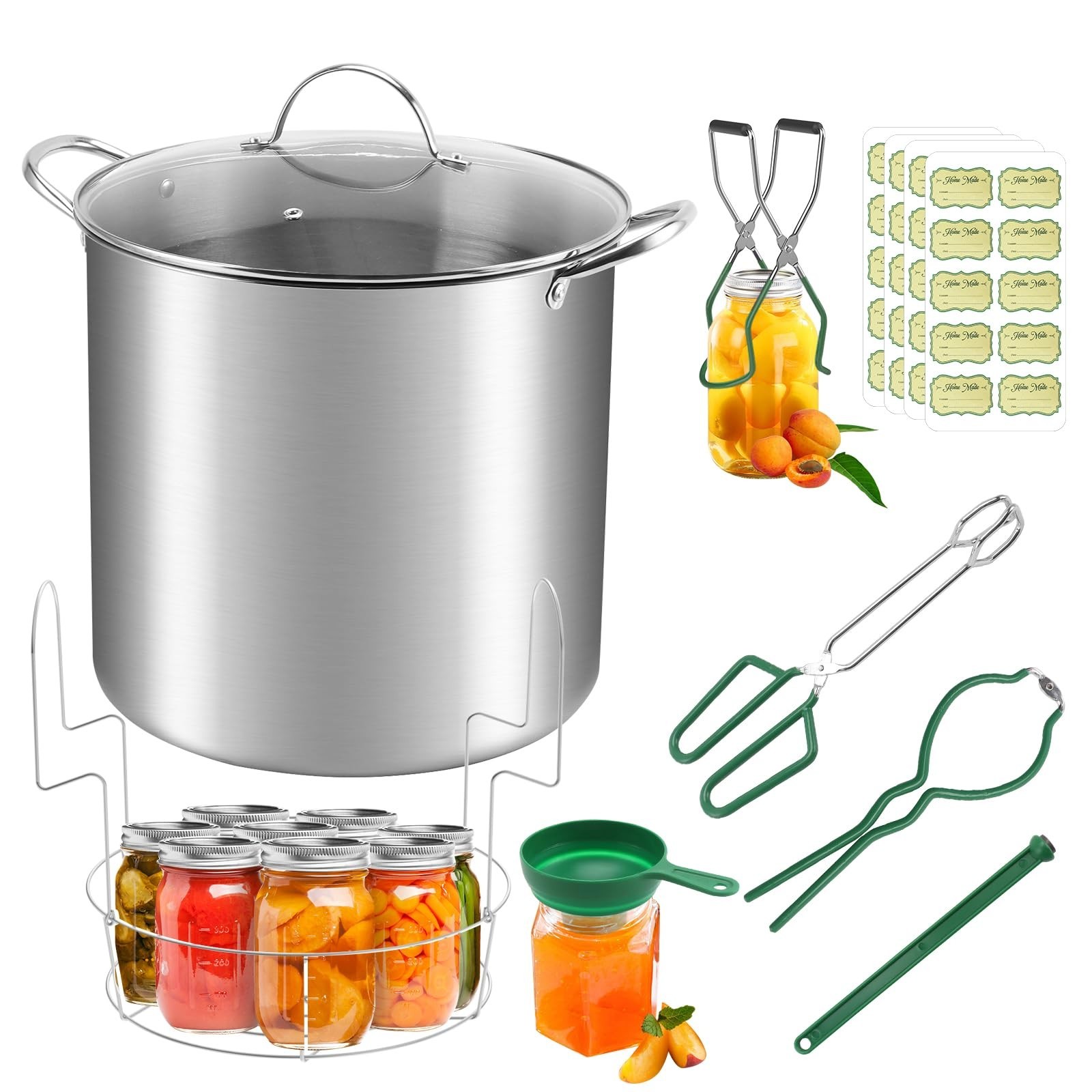21.5 QT Stainless Steel Canning Pot with Rack & Lid, Starter Kit & 6 Tools Set