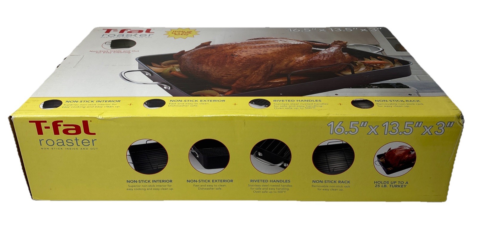 T-fal Roaster Nonstick Inside & Out 16.5″x13.5″x3″ Turkey Roaster w/Rack New