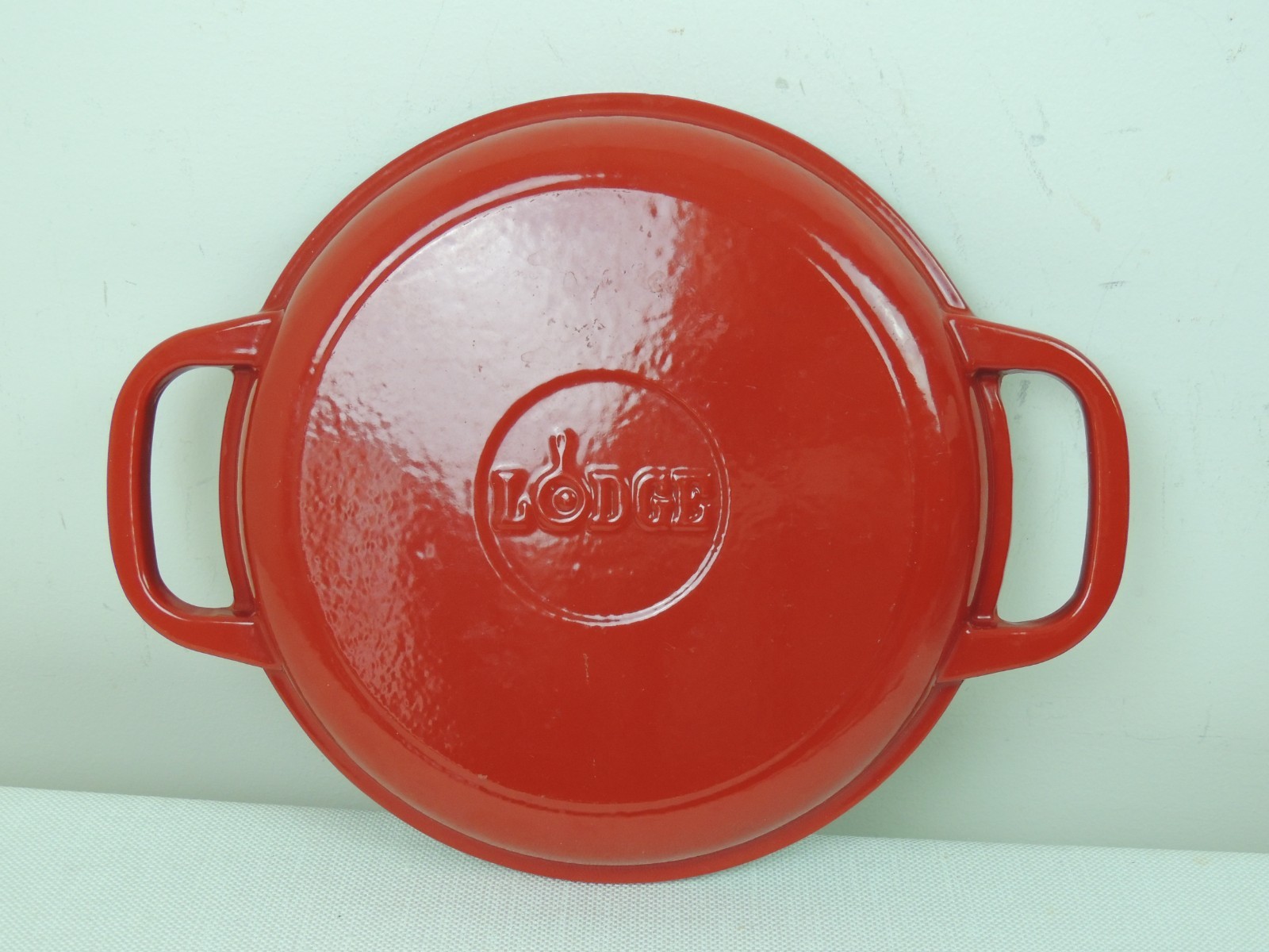 Lodge Enameled Cast Iron Lid ONLY Doubles As Grill Pan Fits 7 Qt Dutch Oven Red