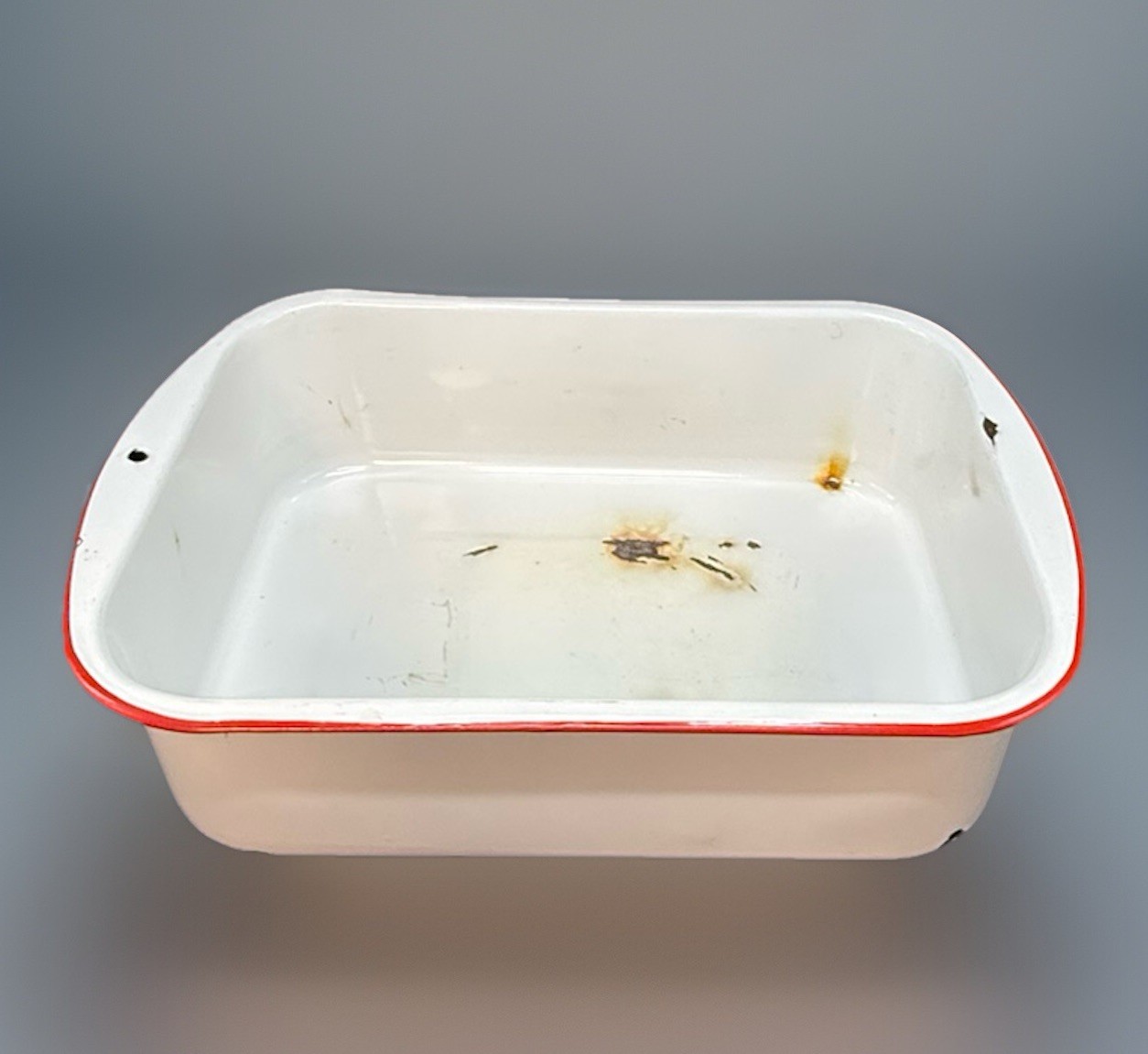 Vintage Enamel Roasting Pan Tray Set Montgomery Ward Ice Cube Tray Red Trim 3pc