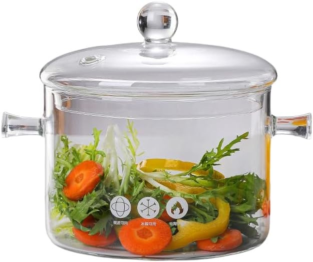 1.9L Glass Cooking Pots Heat-Resistant Borosilicate Glass Saucepan W/ Cover Hot