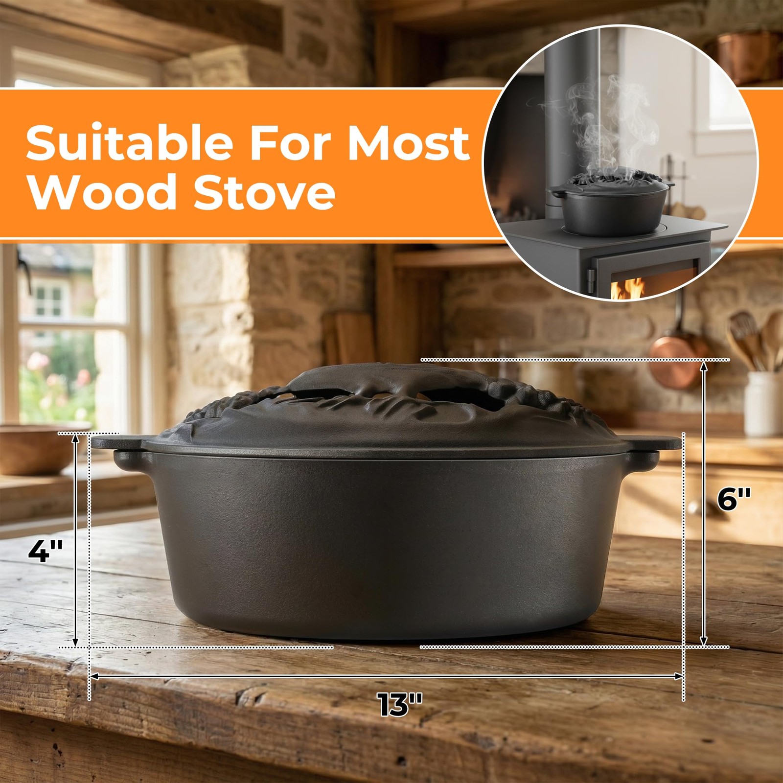 Wood Stove Steamer 2.5 Quart Humidifier Cast Iron Porcelain Fireplace Pot