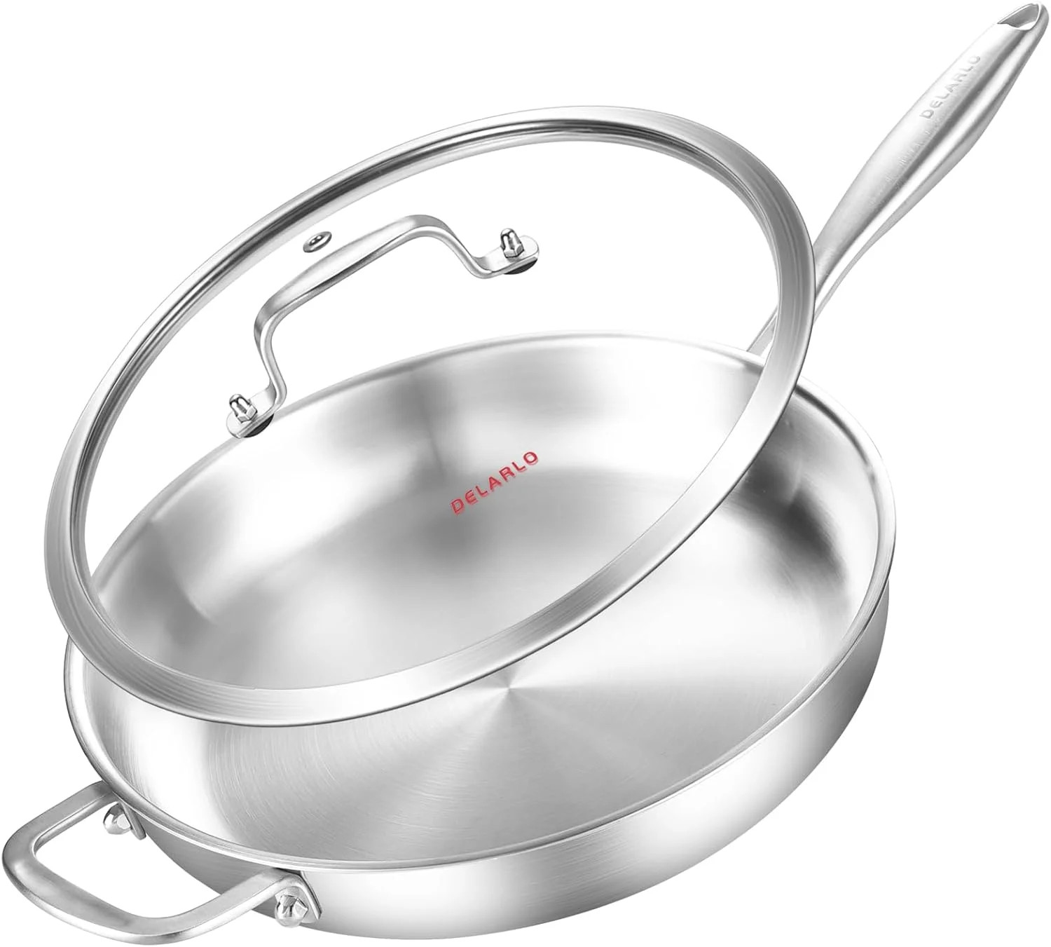 DELARLO Tri-Ply Stainless Steel Pan with Lid 12inch丨Compatible with All Cooktops