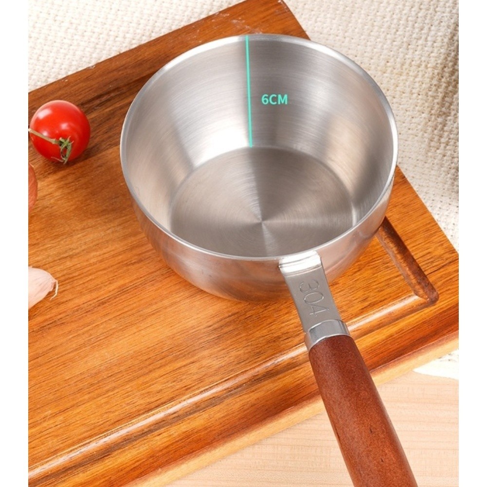 Oil Pouring Pan 28×11.6x6cm Stainless Steel Sauce Pot with Wood Handle