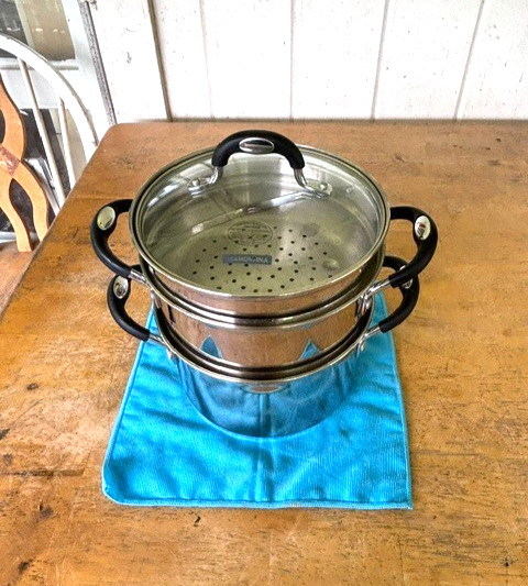 4 Pc TRAMONTINA Tri-Ply Base 3 Quart Stainless Double Boiler / Steamer w/Lid