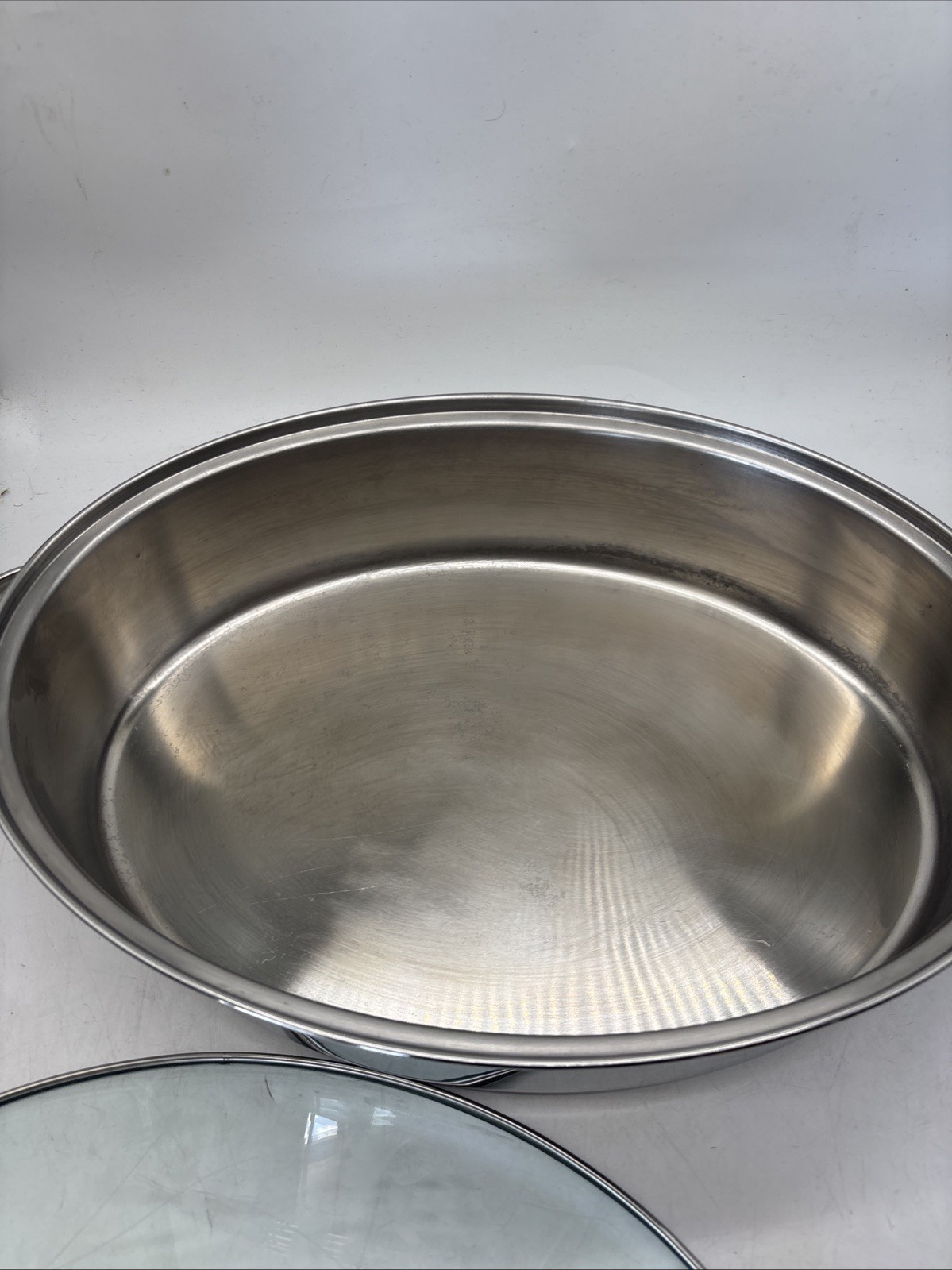 Princess House 18/10 Stainless Steel 7Qt Large Oval Roaster Pot Etched Glass Lid
