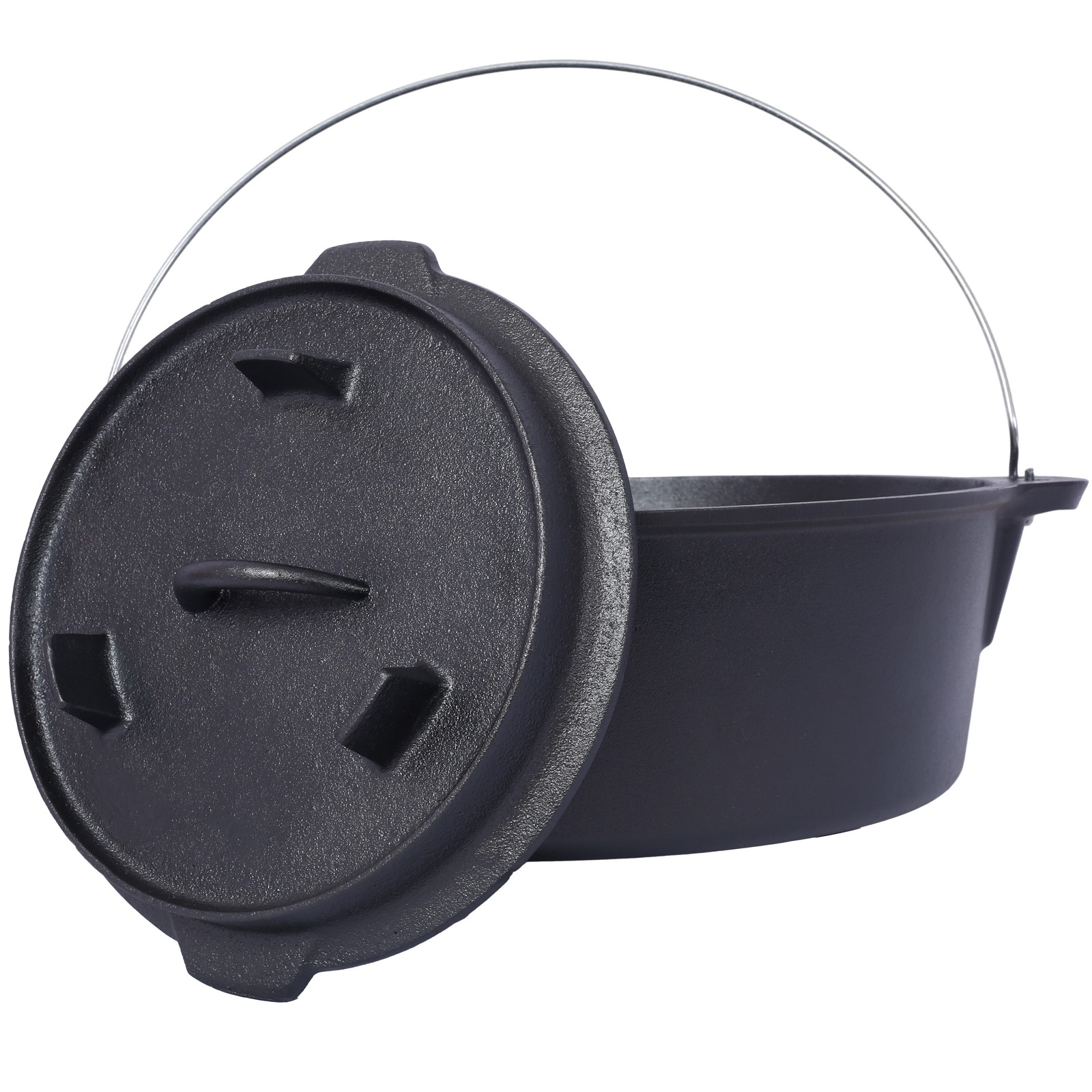 Tileon Dutch Oven12 qt Cast Iron Black Pre-Seasoned Lid Fireplace BBQ Camp Bake