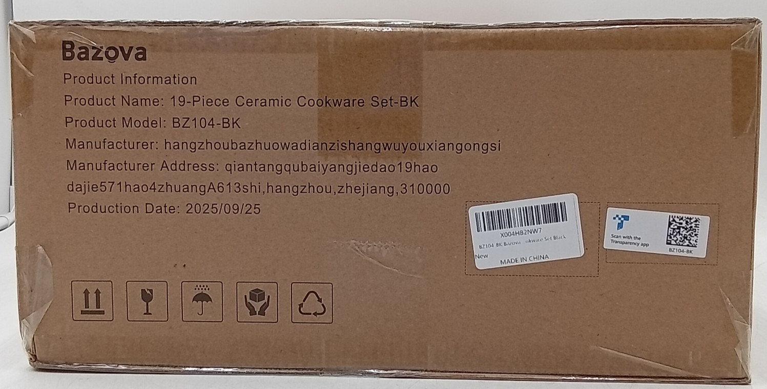 Bazova 19 Pcs Pots and Pans Set Non Stick Ceramic Cookware Set Black
