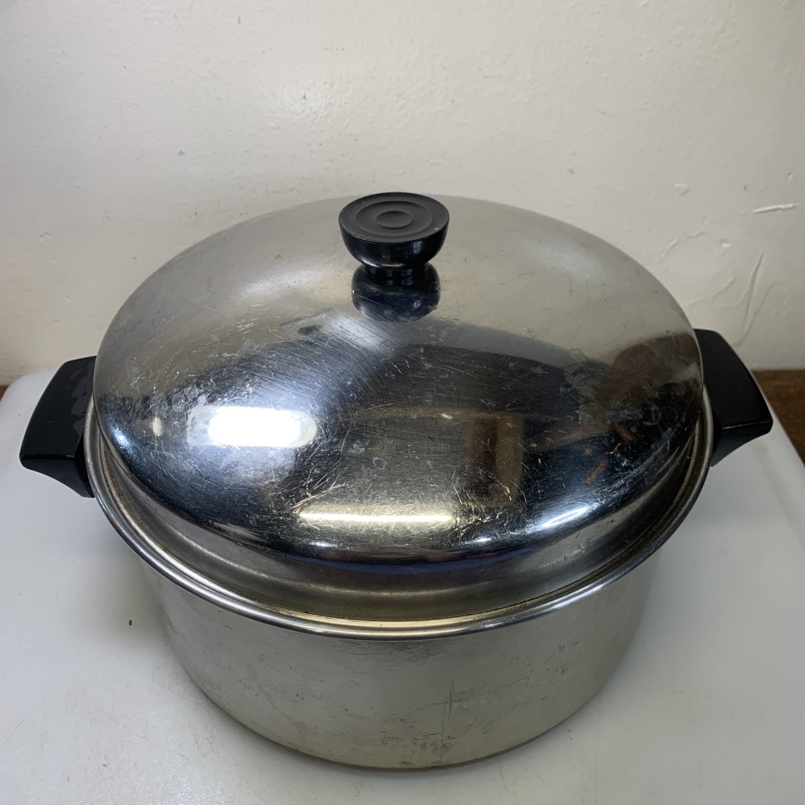 Revere Ware Copper Bottom Stainless Stockpot Roaster Pan With Lid 6.5 Qt.