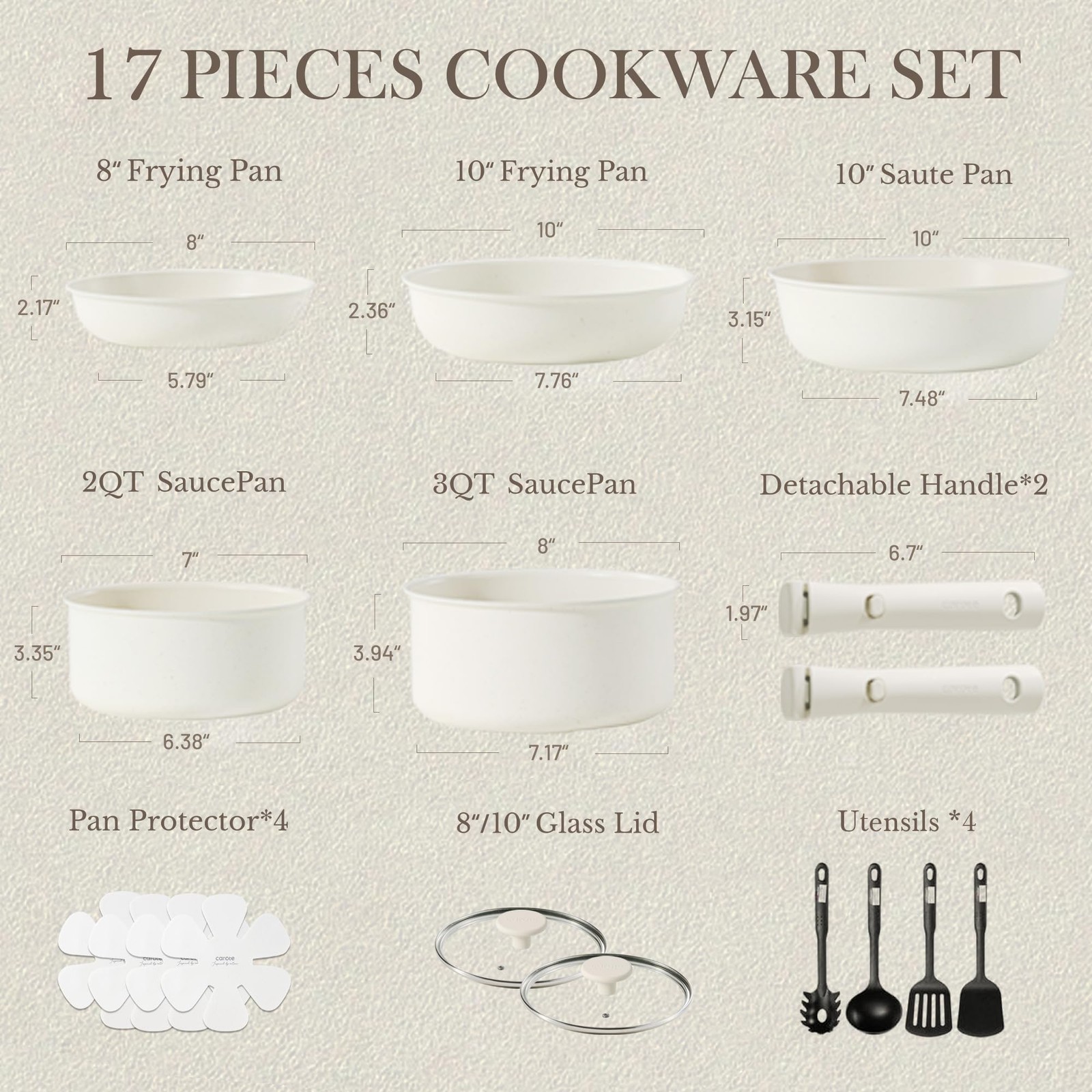 CAROTE 17pcs Pots and Pans Set Nonstick Detachable Handle Induction RV Cookware