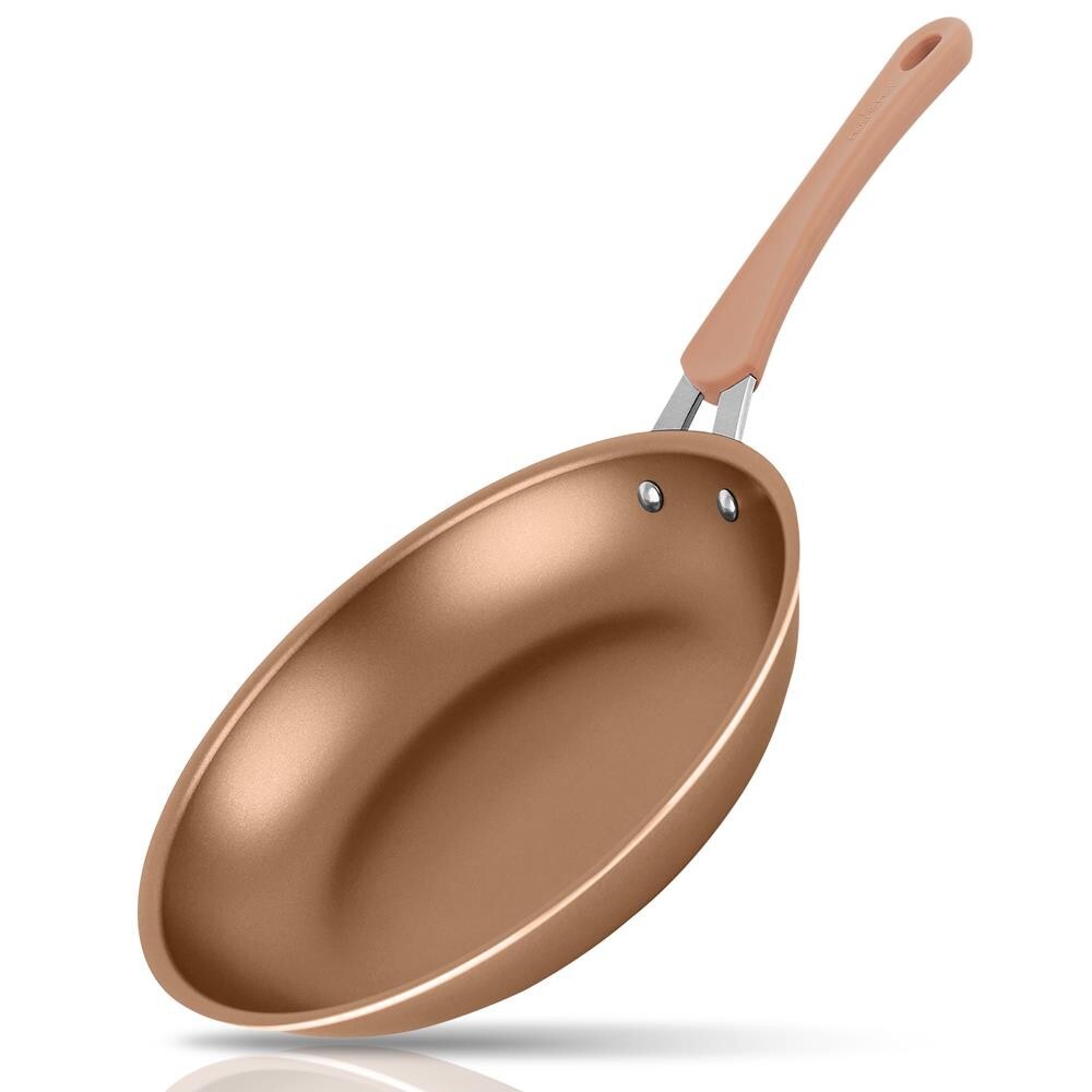 NutriChef 10in Medium Fry Pan Non-Stick Pressed Aluminum Metal Silicone Glass