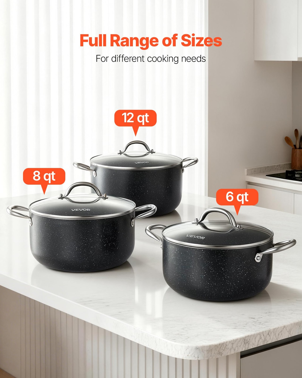 Vevor Aluminum Stock Pot 8-Quart Nonstick Ceramic Coated Pot Glass Lid