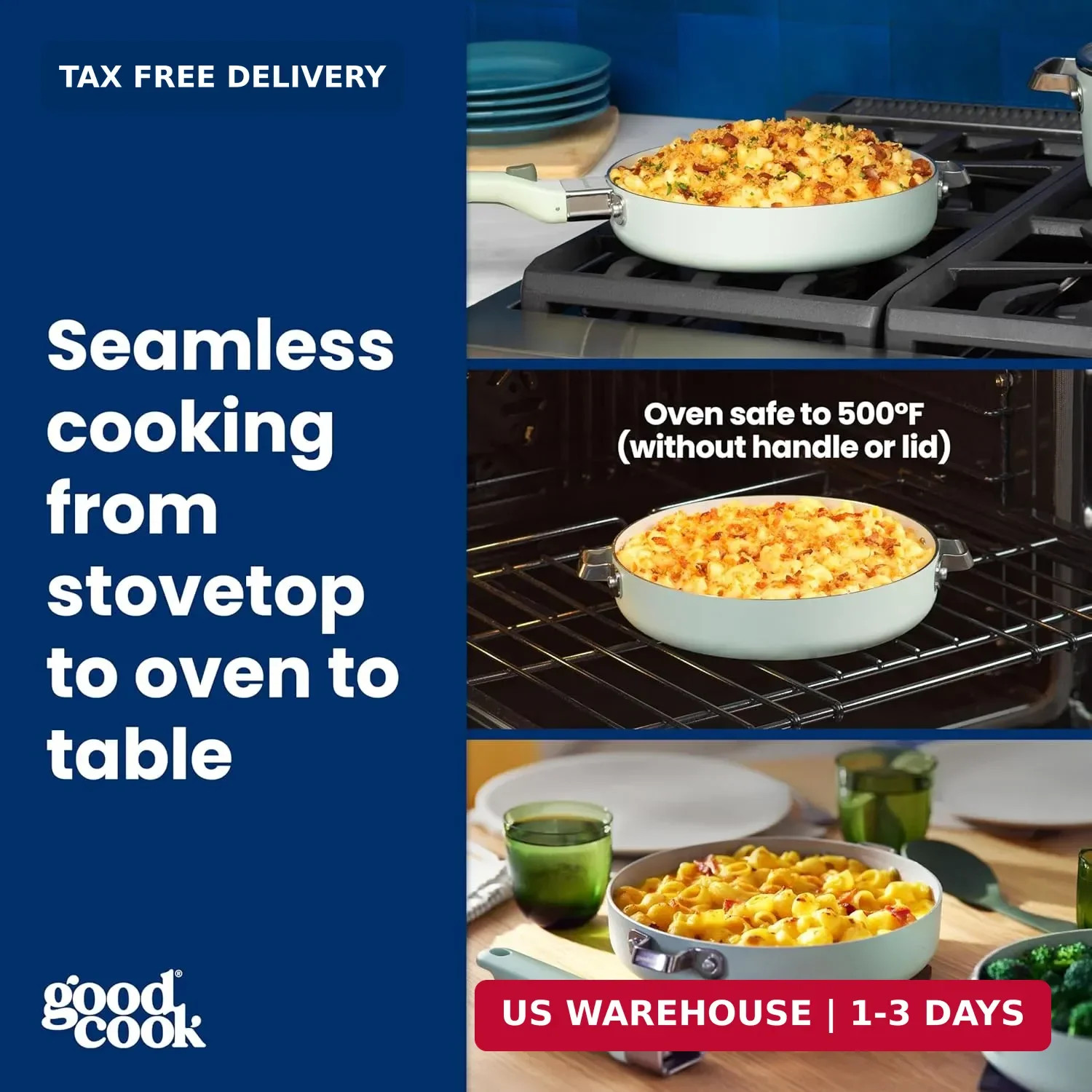 GoodCook Ceramic Cookware Set 14-Piece with Removable Handles, Nonstick Pots & P